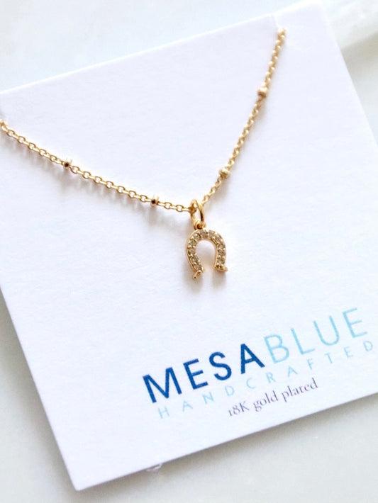 Gold CZ Horseshoe Necklace
