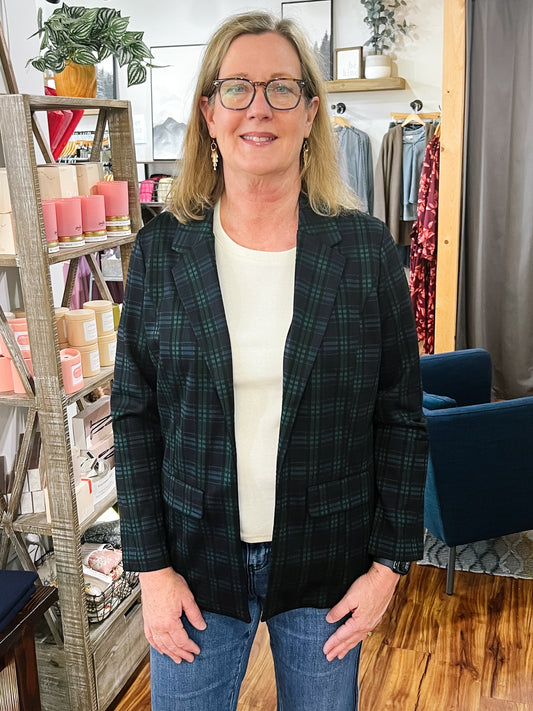 Green Plaid Boyfriend Blazer