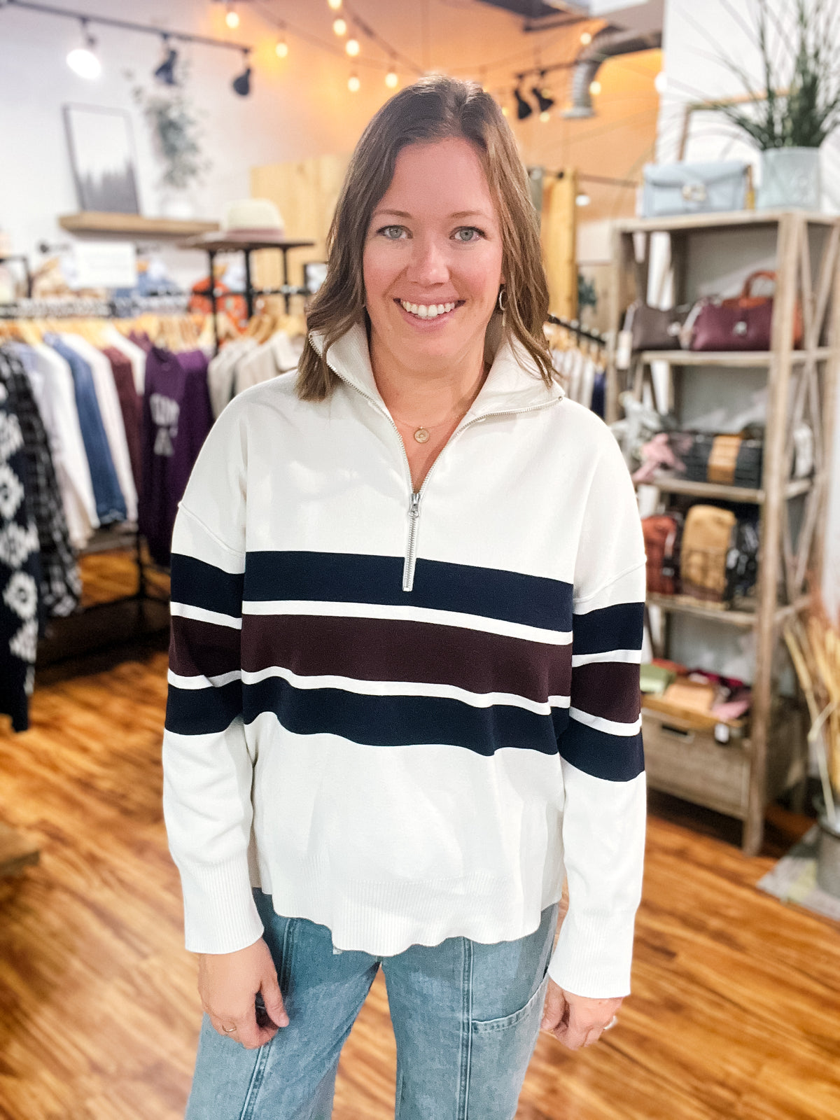 Cream Quarter Zip Sweater