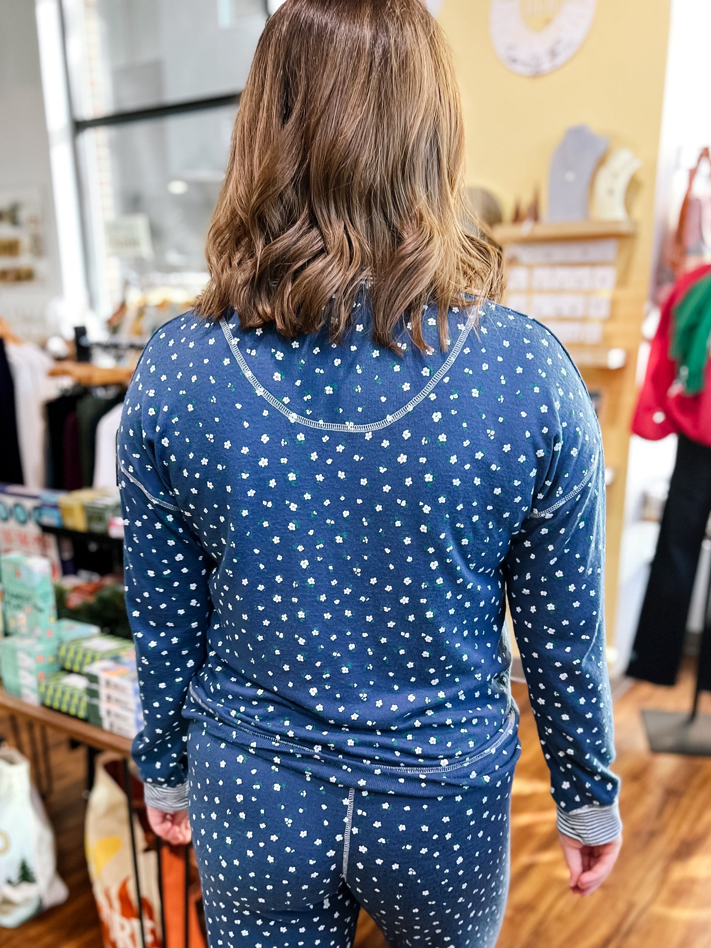 Blue Floral Long Sleeve Top