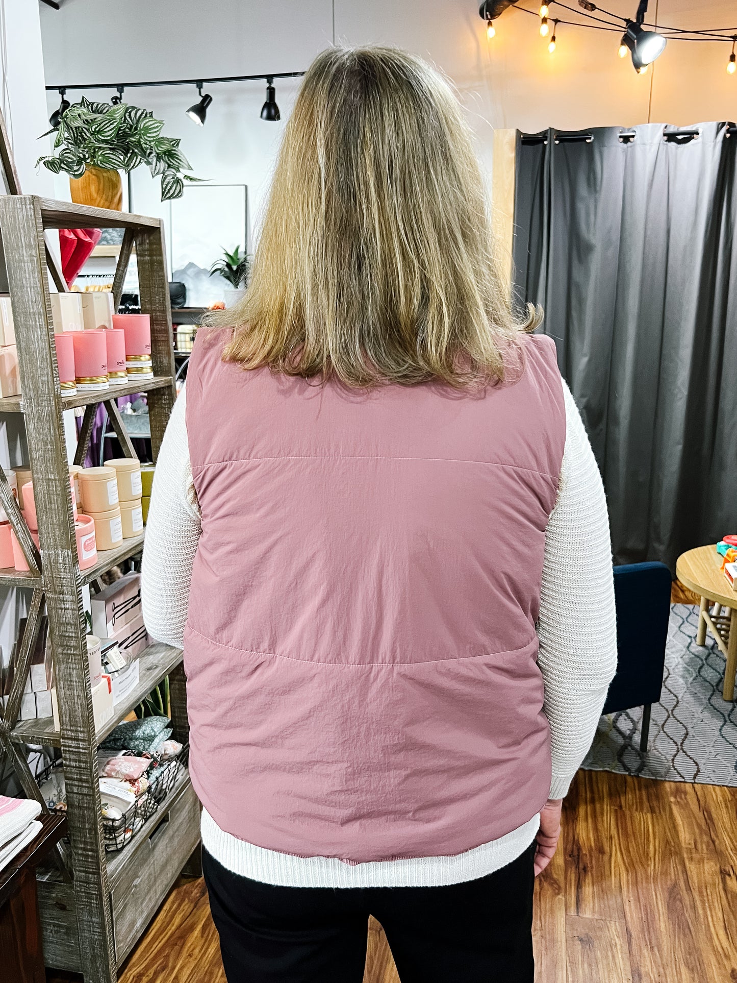 Mauve Corduroy Reversible Puffer Vest