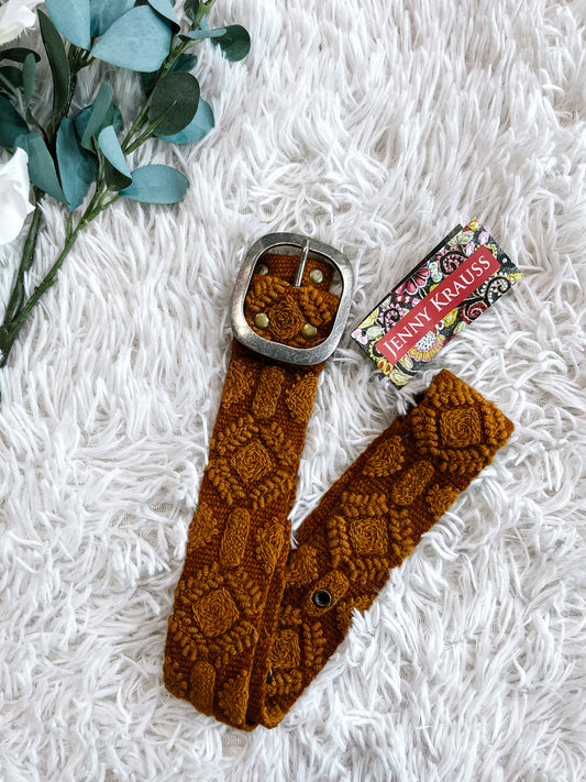 Terracotta Embroidered Wool Belt
