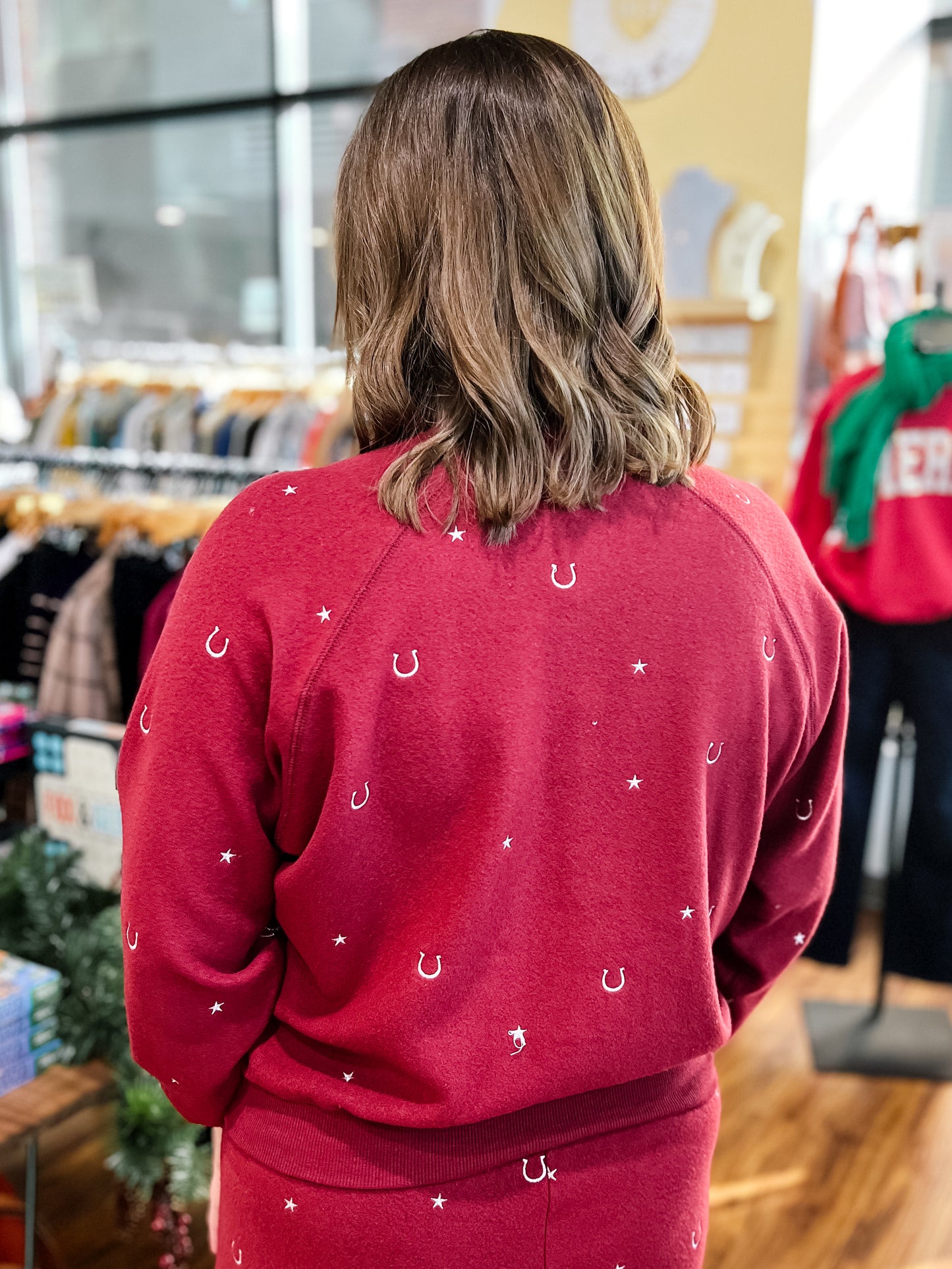 Maroon Horseshoe Long Sleeve Lounge Top