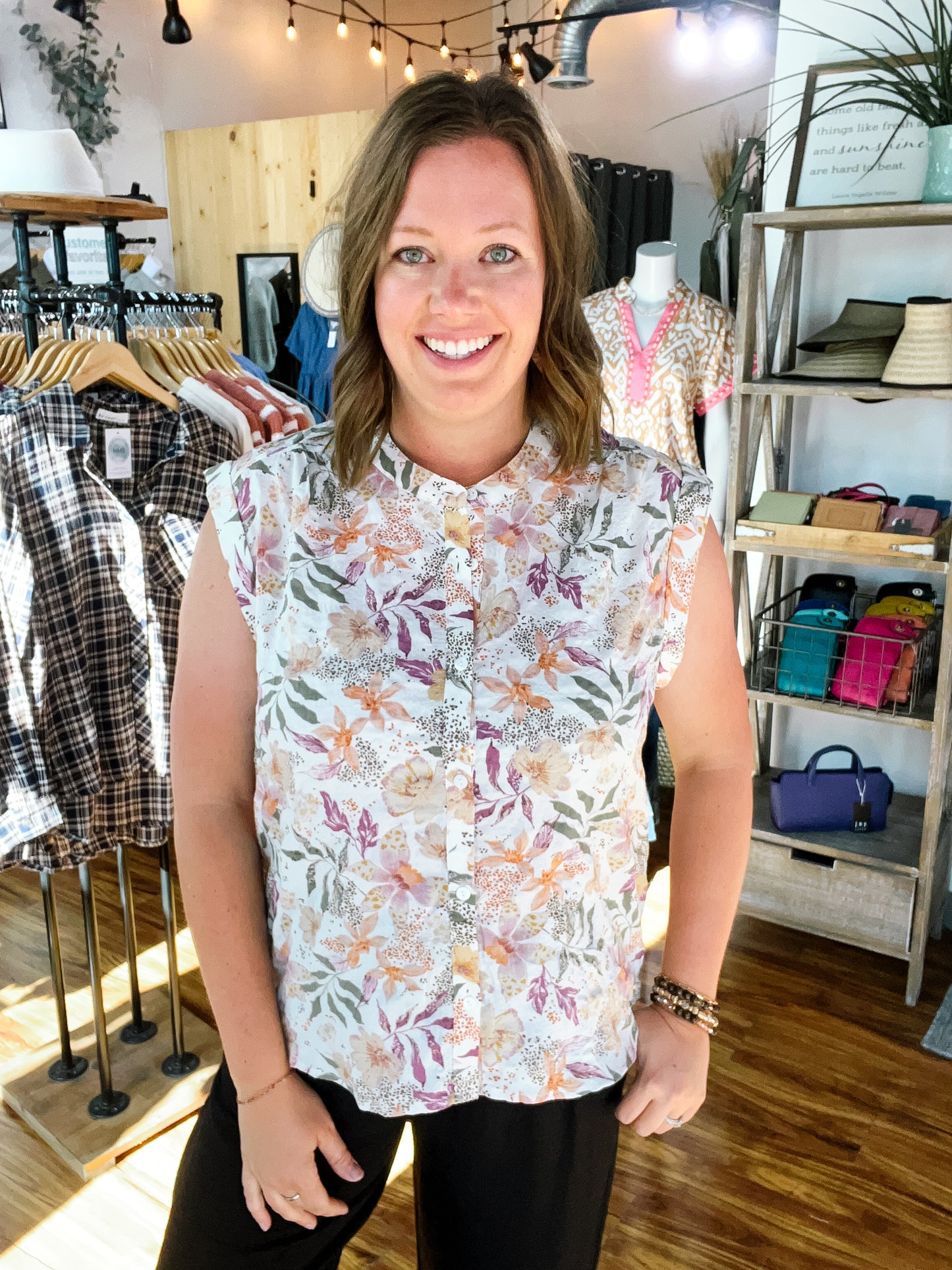 Cream W/Lilac Floral Top