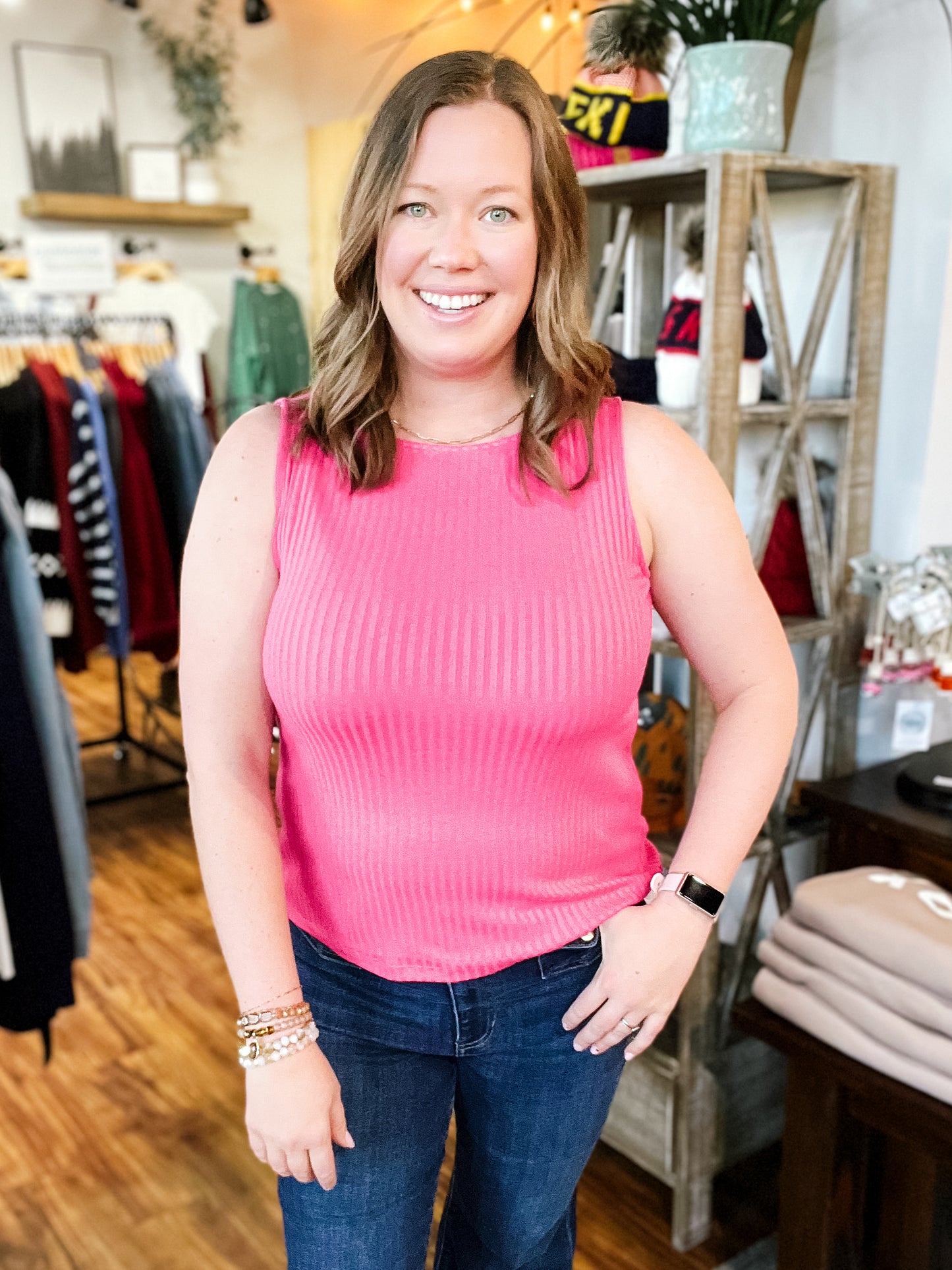 Pink Sleeveless Ribbed Top