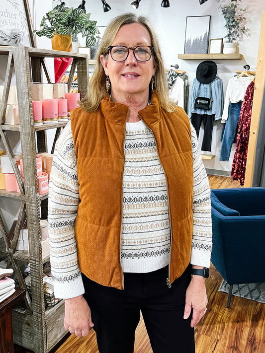 Camel Brown & Plaid Reversible Puffer Vest