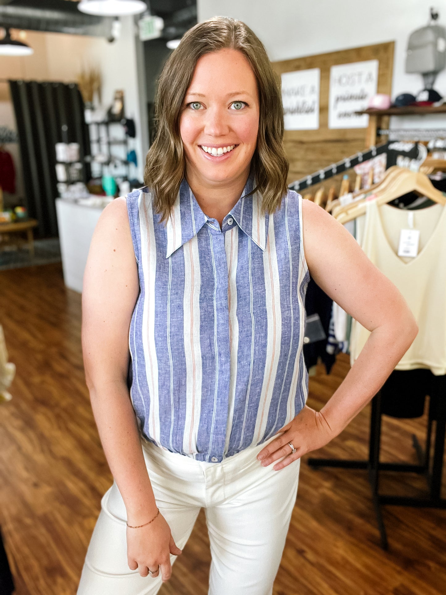 Blue Collared Sleeveless Top