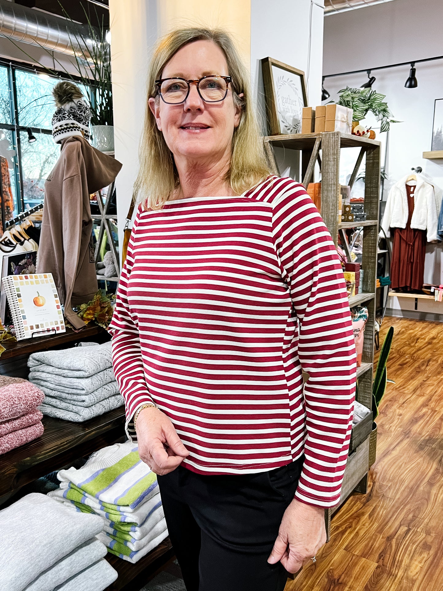 Red Stripe Square Neck Top