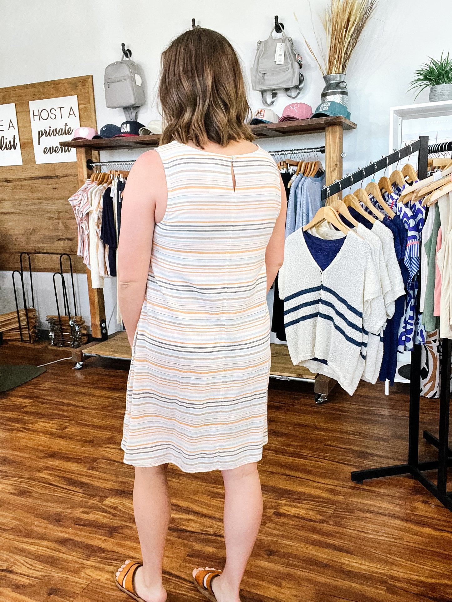 Cream Stripe Shift Dress