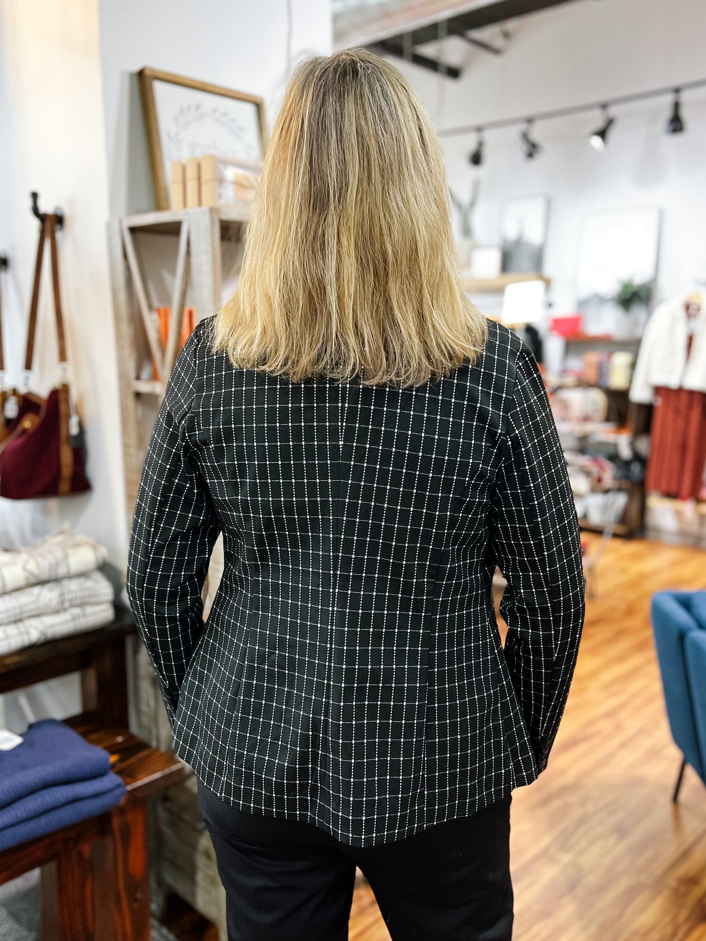 Black W/White Checks Fitted Blazer