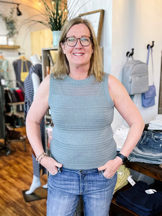 Sage Green Crochet Knit Tank