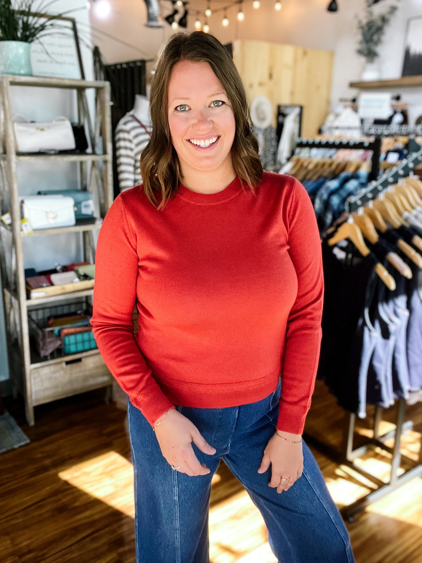 Rust Long Sleeve Detailed Hem Sweater