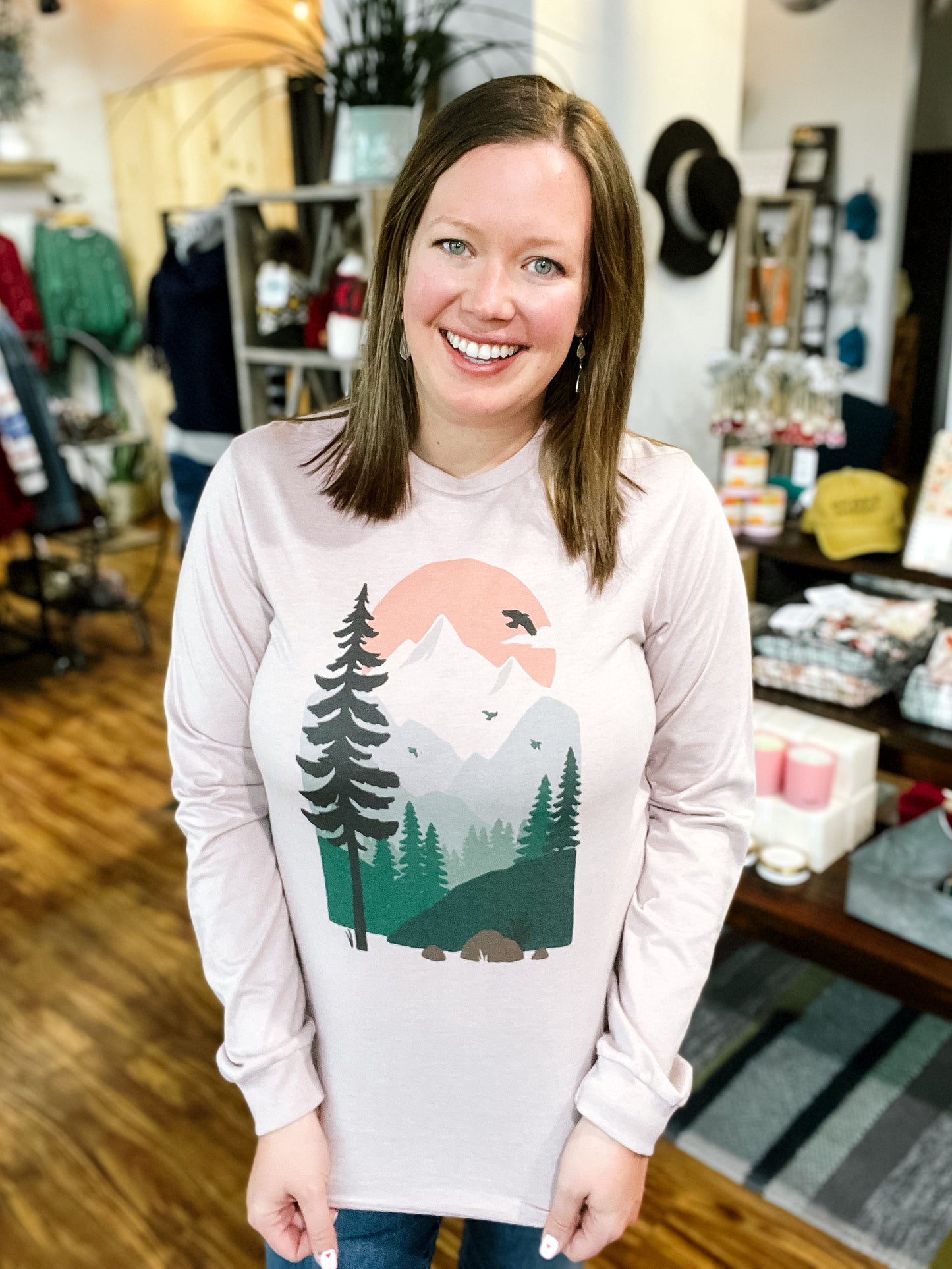 Pink Forest Scene Long Sleeve T-Shirt