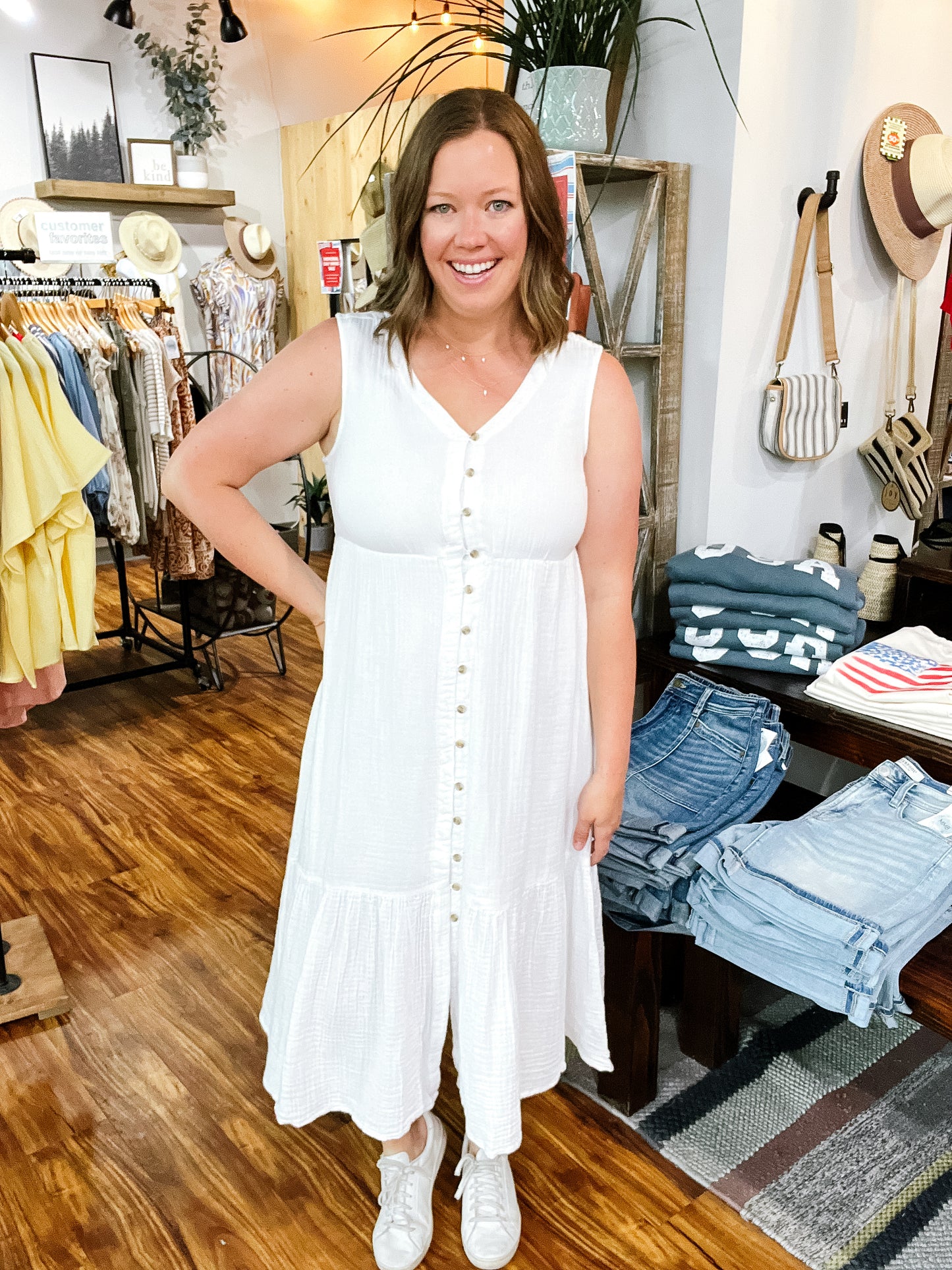 White Button Front Dress