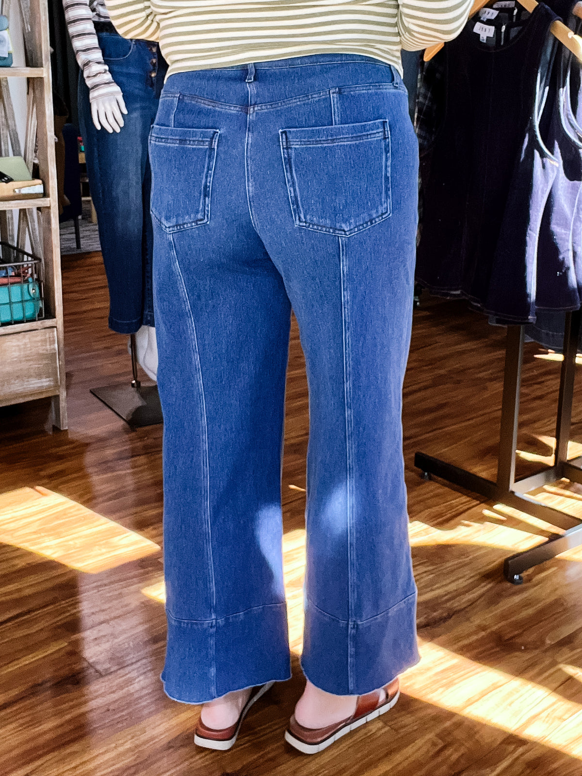 Medium Wash Wide Leg Knit Denim Jean