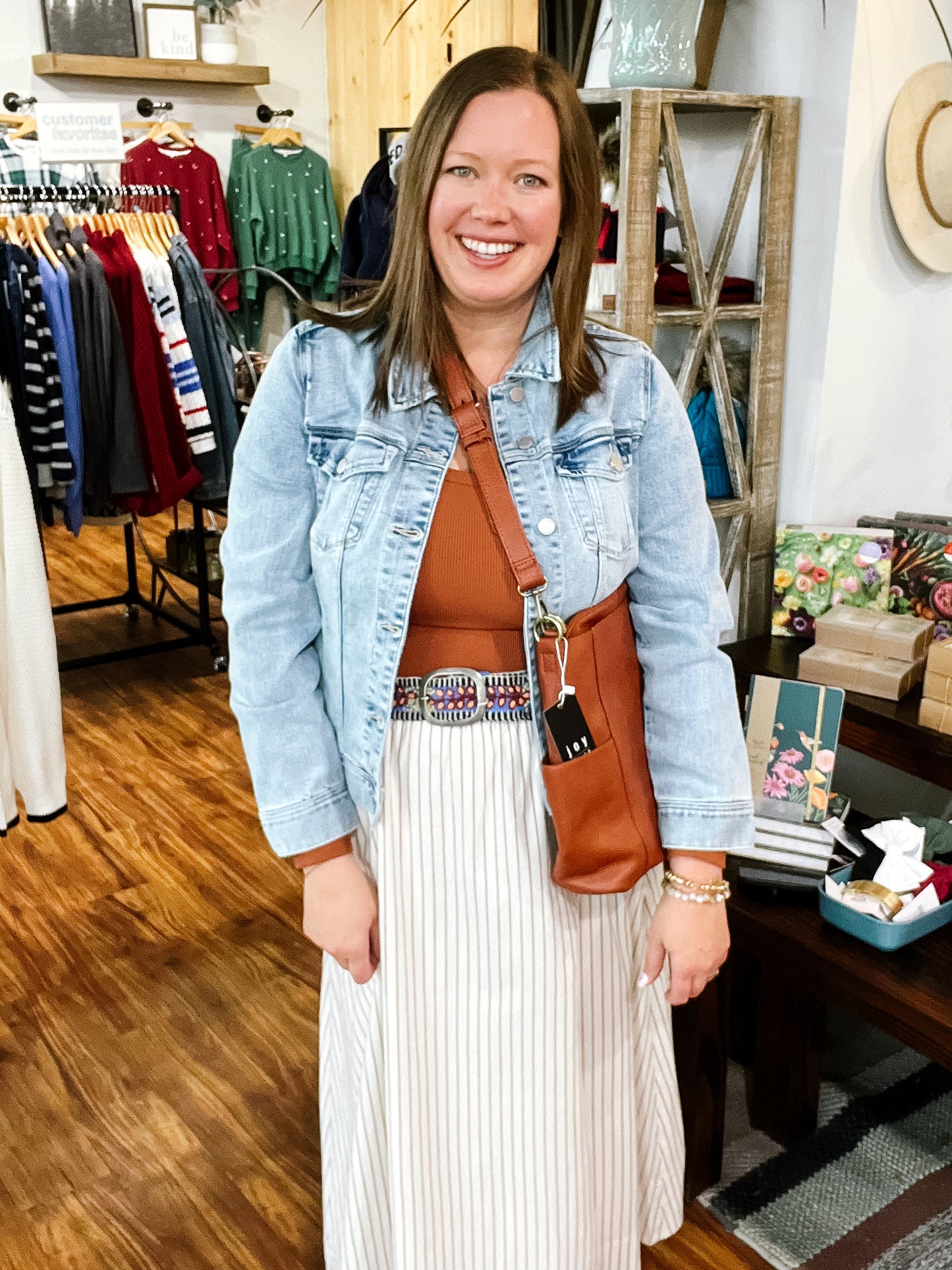 Cream Stripe Midi Skirt