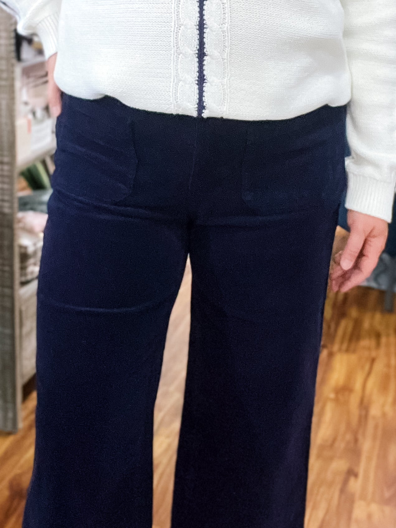Navy Corduroy Wide Leg Crop Pant