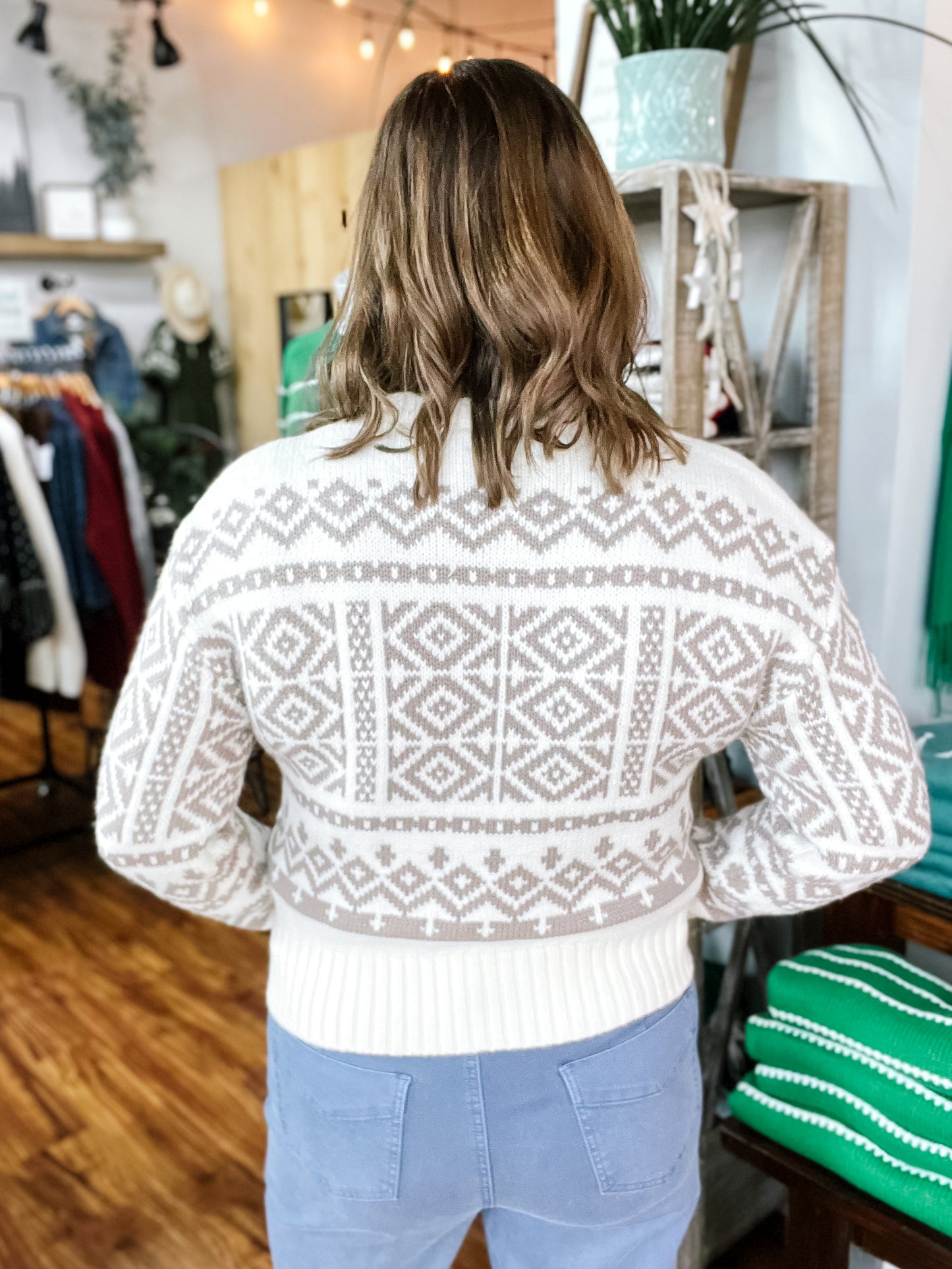 Cream And Tan Diamond Pattern Sweater