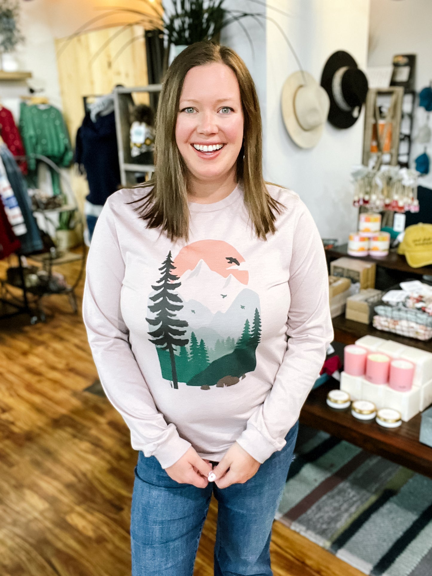 Pink Forest Scene Long Sleeve T-Shirt