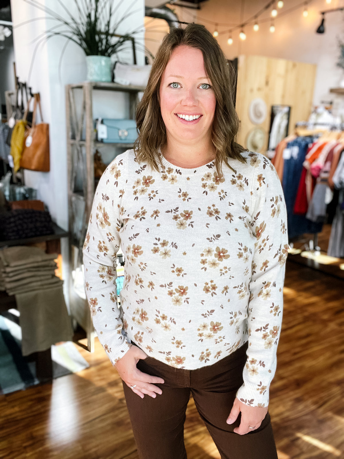 Natural, Mocha & Beige Floral Sweater