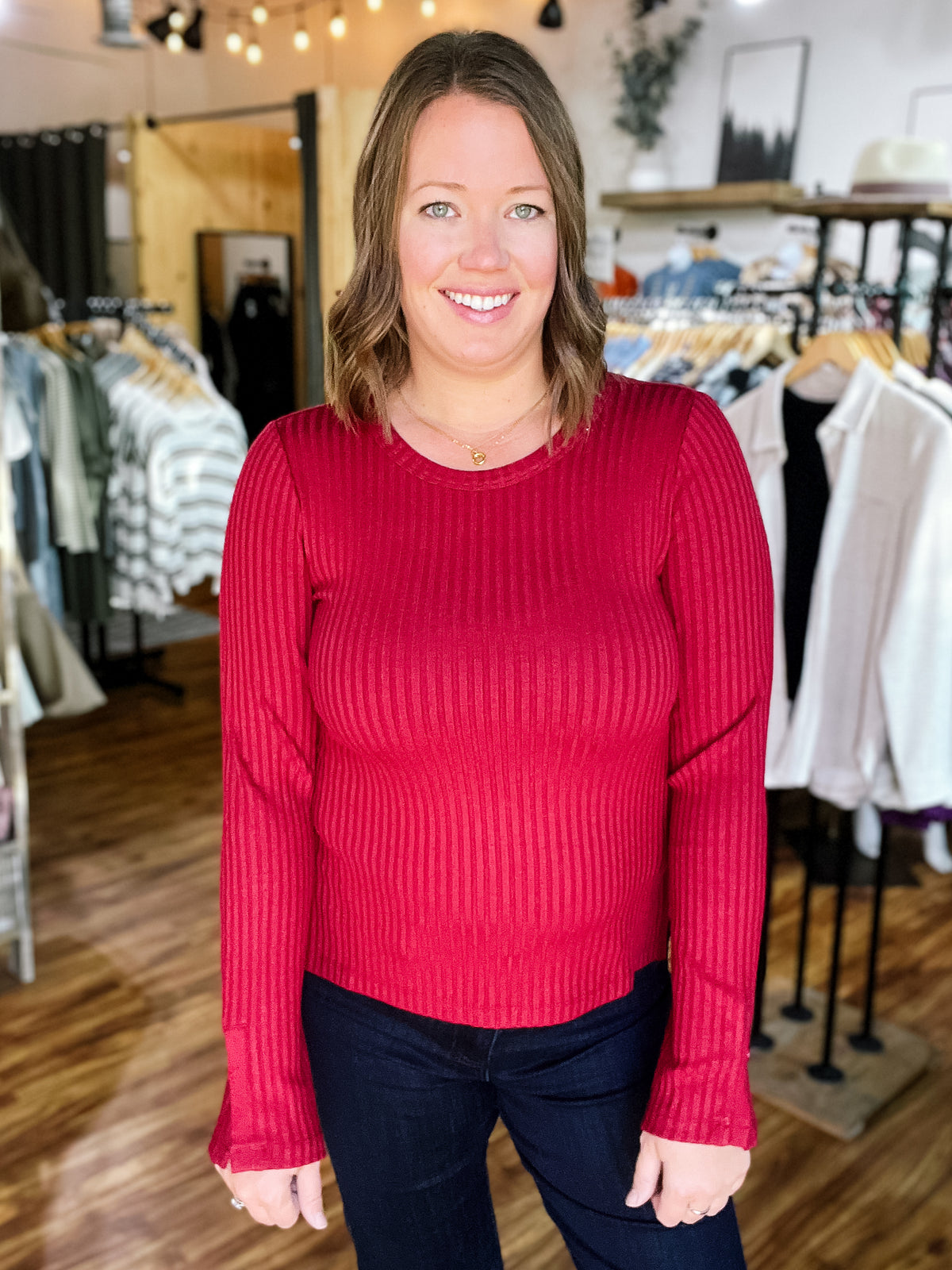 Cranberry Long Sleeve Scoop Neck Top