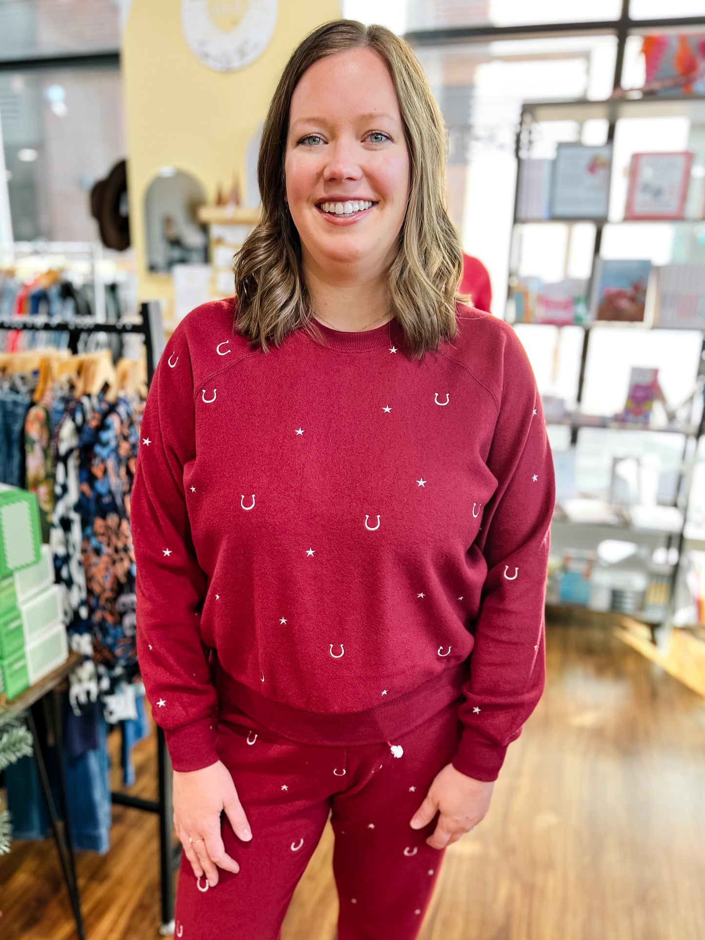 Maroon Horseshoe Long Sleeve Lounge Top