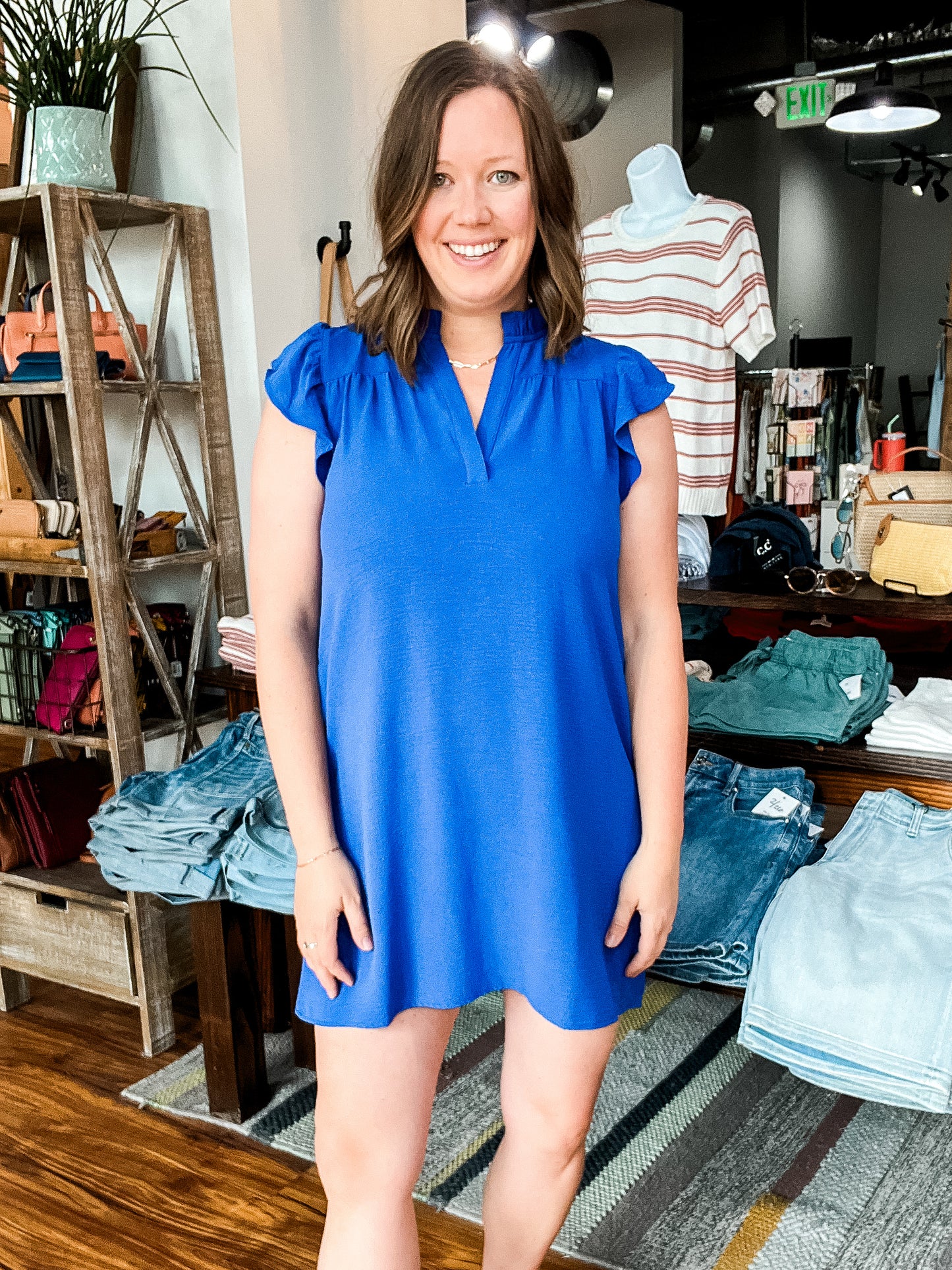 Royal Blue Ruffle Collar Dress