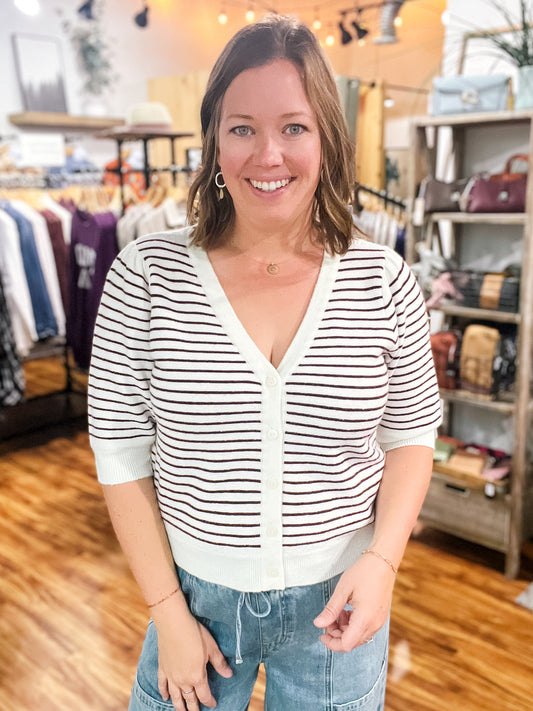 Mulberry & Cream Striped Cardigan