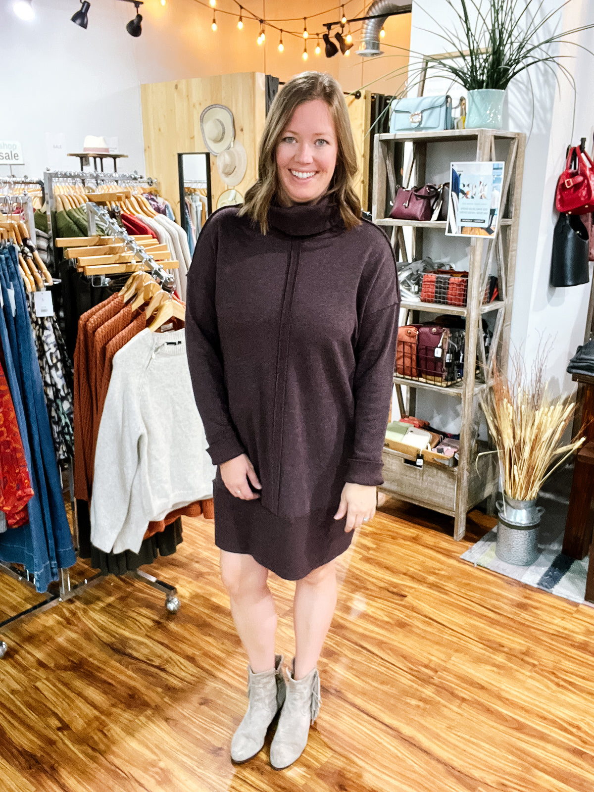 Vintage Plum Turtleneck Knit Dress