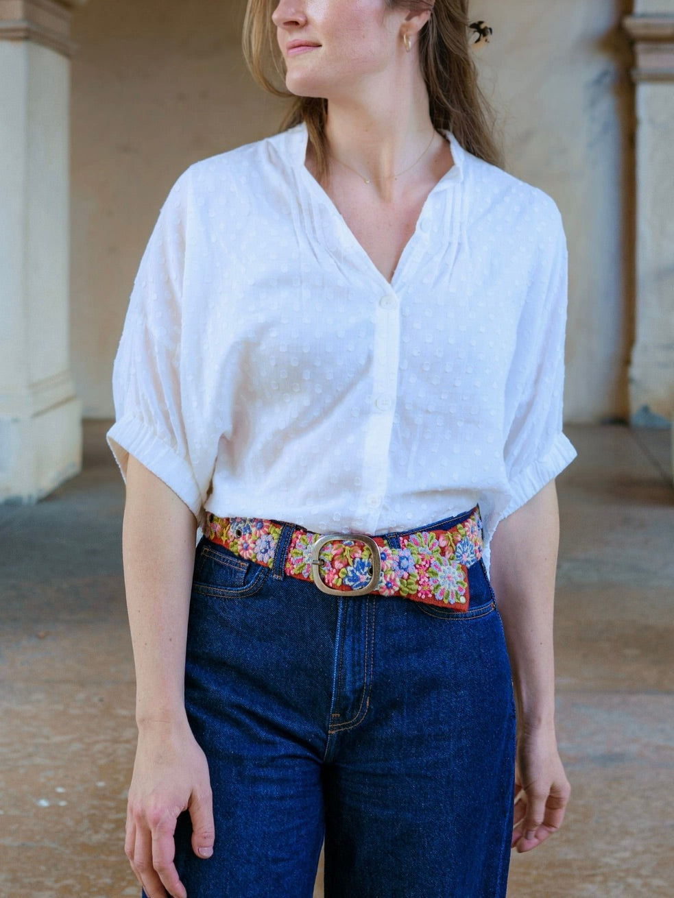 Teaberry Embroidered Wool Belt