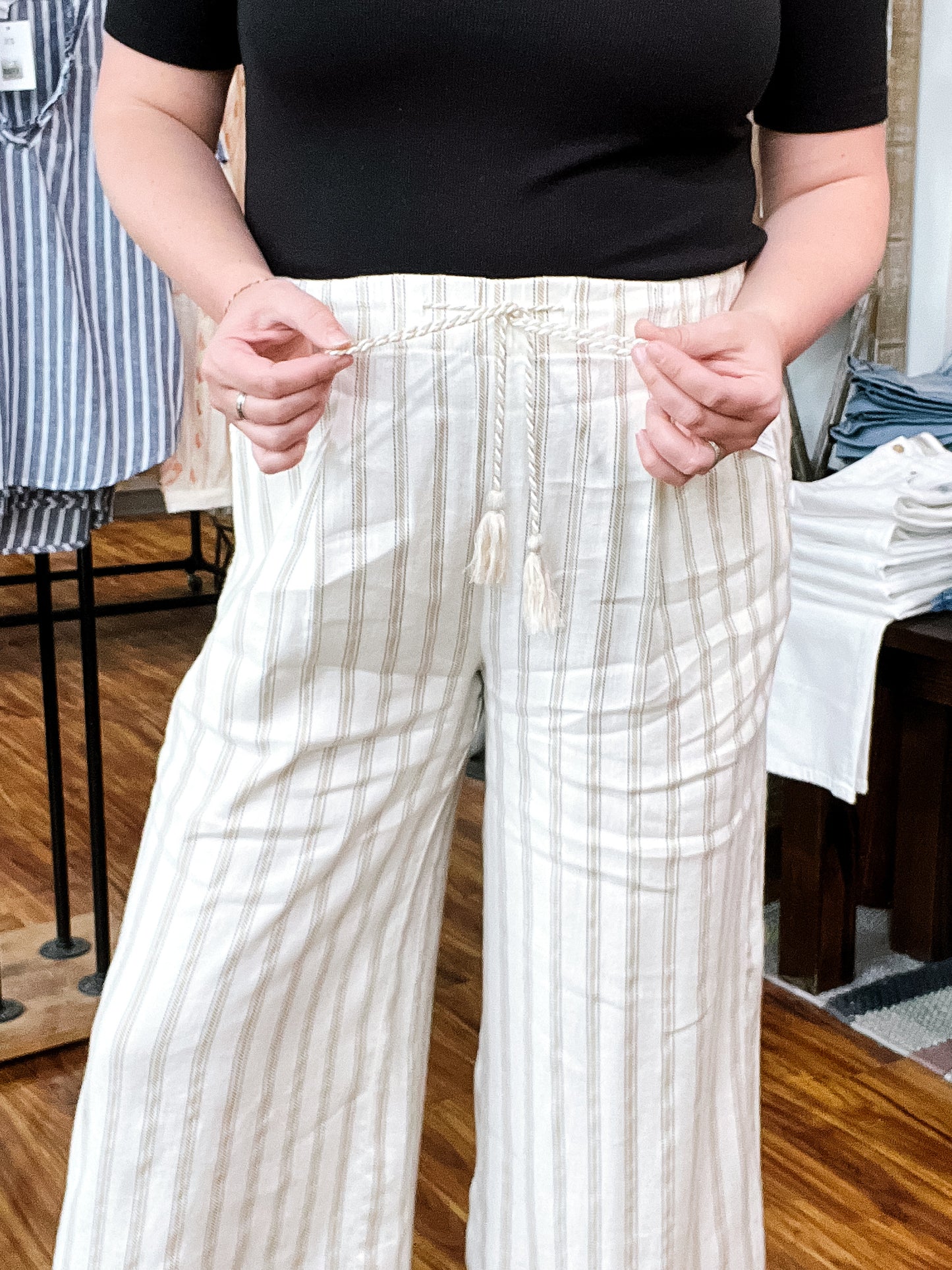 Cream & Tan Stripe Wide Leg Crop Pant