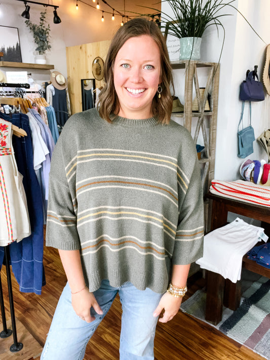 Sage Green W/Stripes Sweater