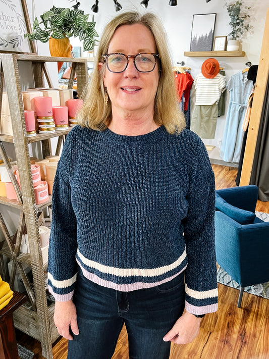 Navy Chenille Crop Sweater