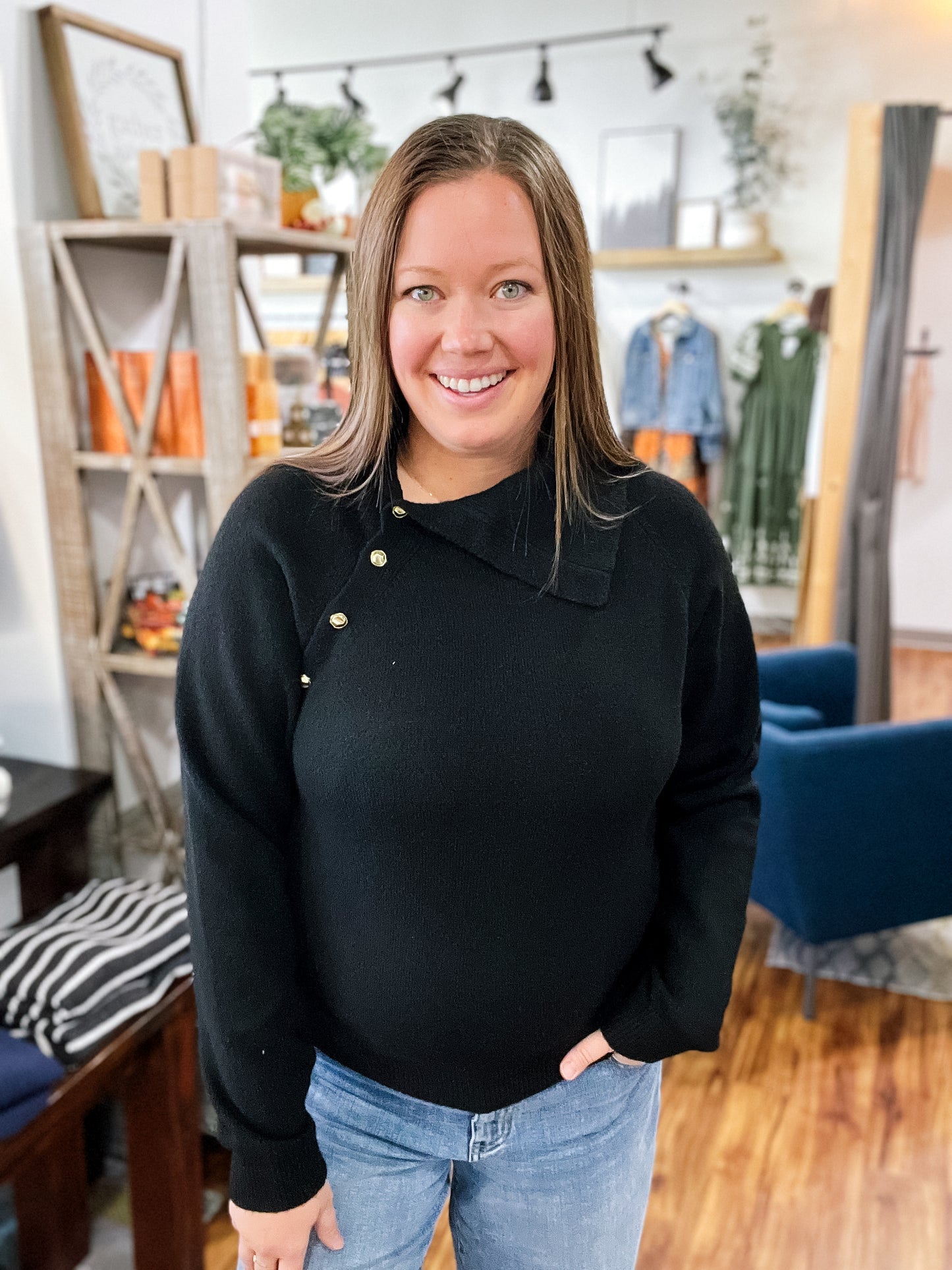 Black Gold Button Sweater