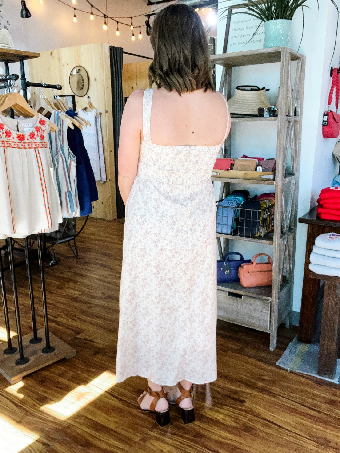 Cream W/Brown Floral Dress