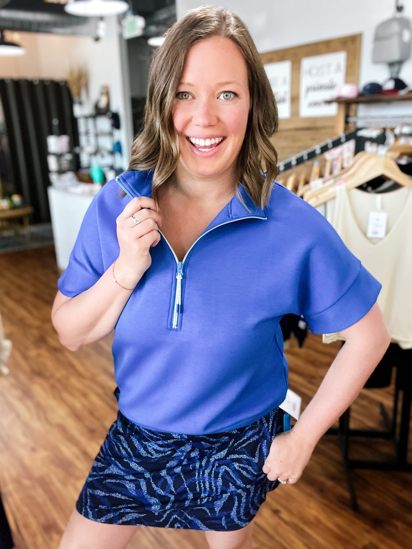 Royal Blue Zipper Front Top