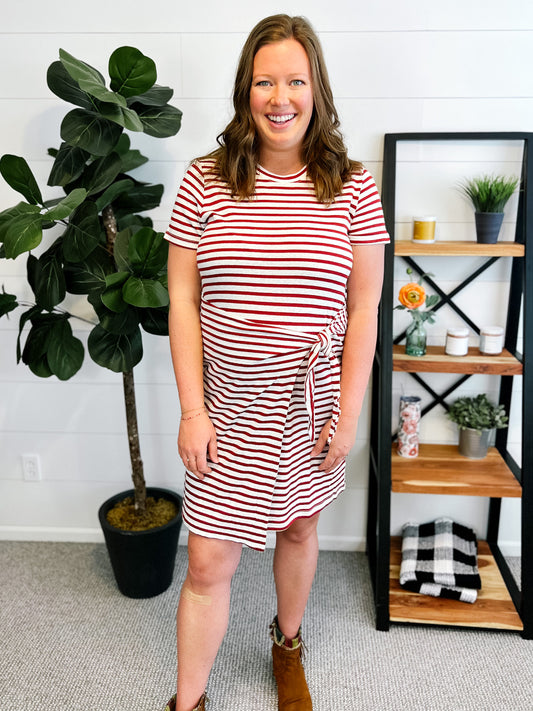 Cherry Red Stripe Wrap Midi Dress