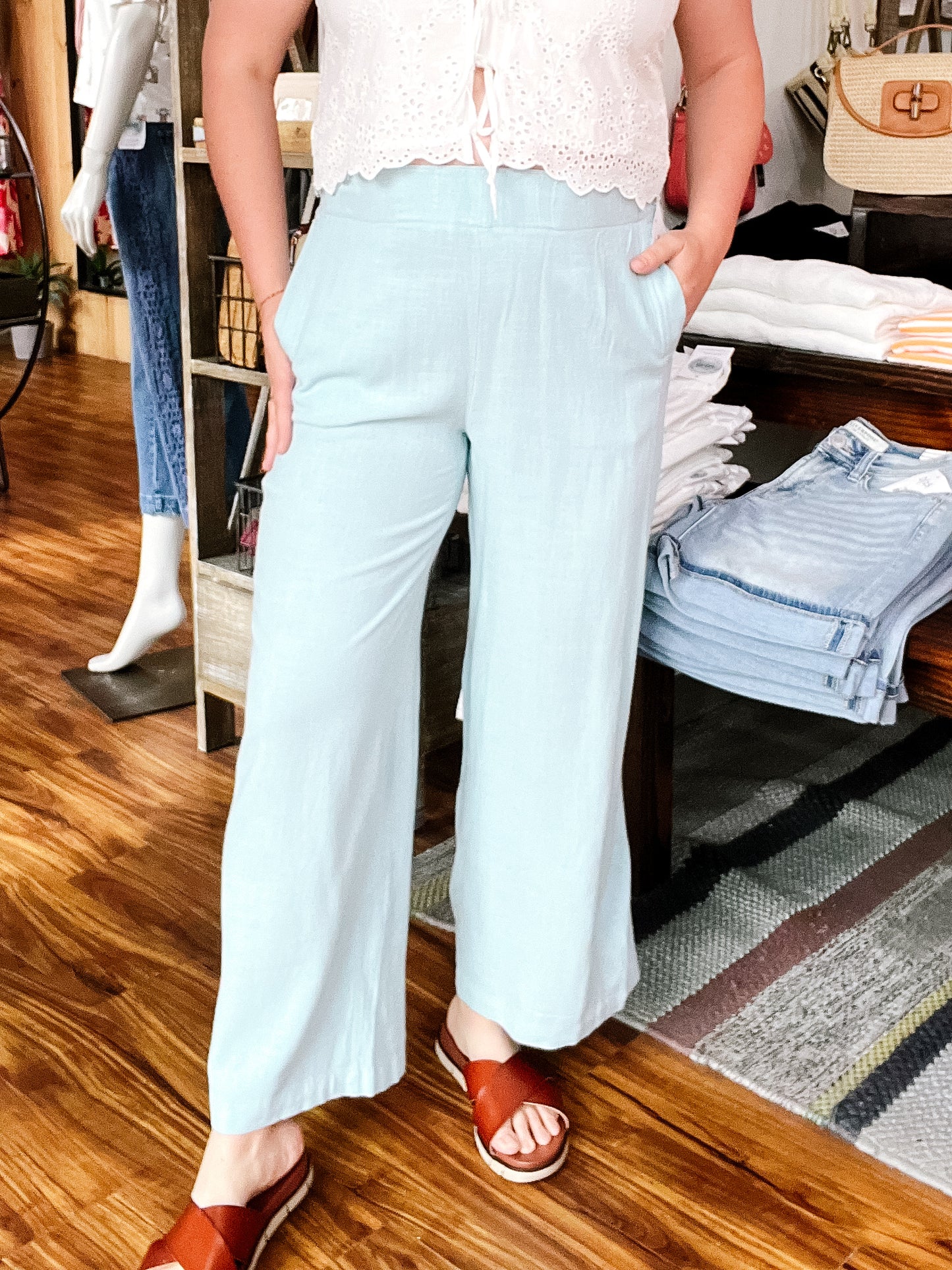 Sky Blue Pull-On Crop Pant
