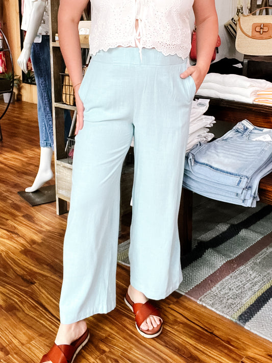 Sky Blue Pull-On Crop Pant