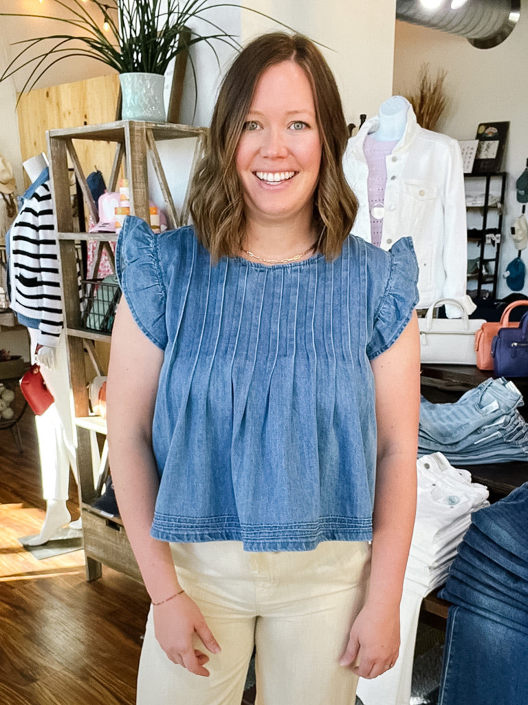 Denim Pleated Top