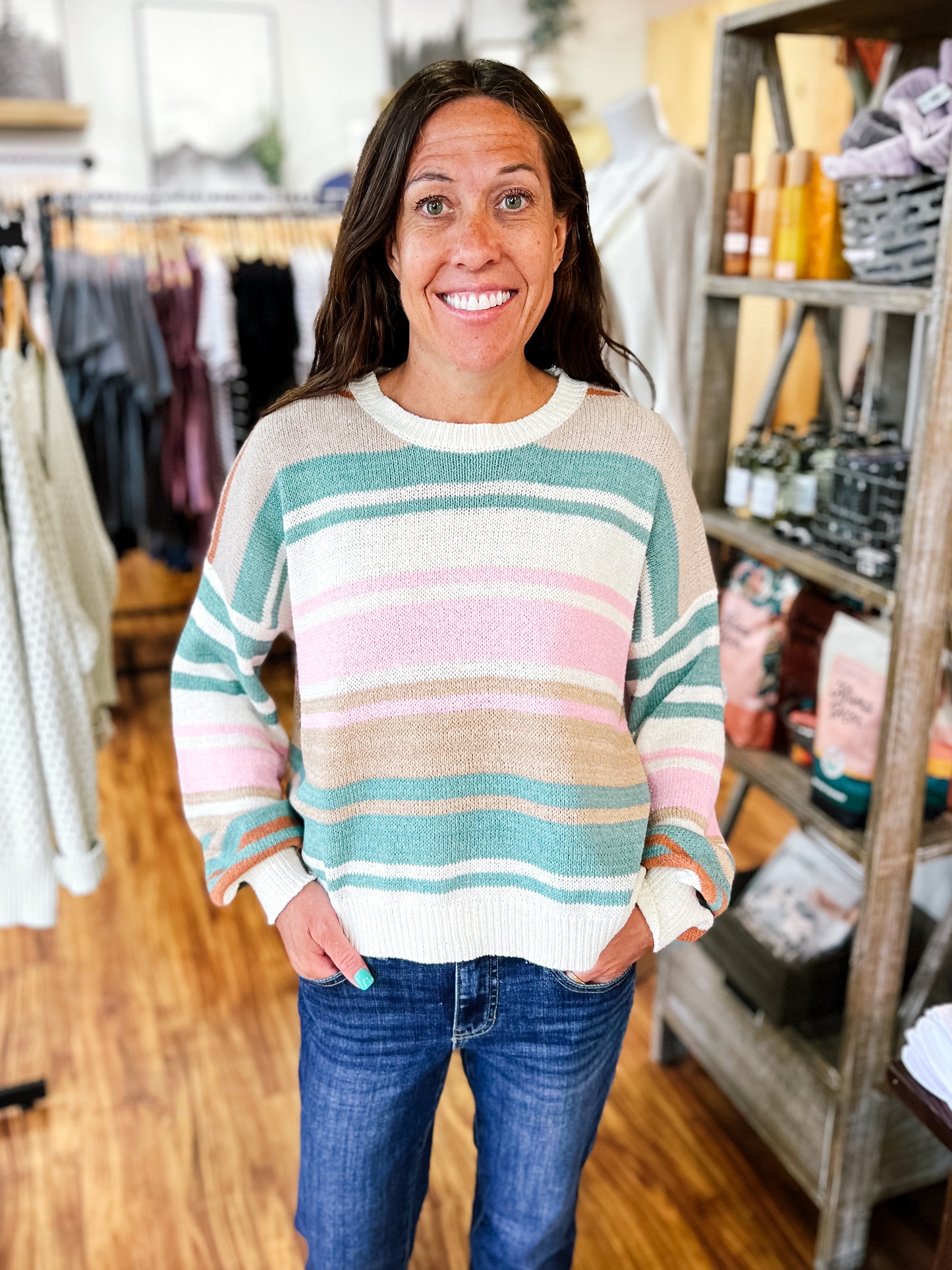 Pink & Teal Long Sleeve Sweater