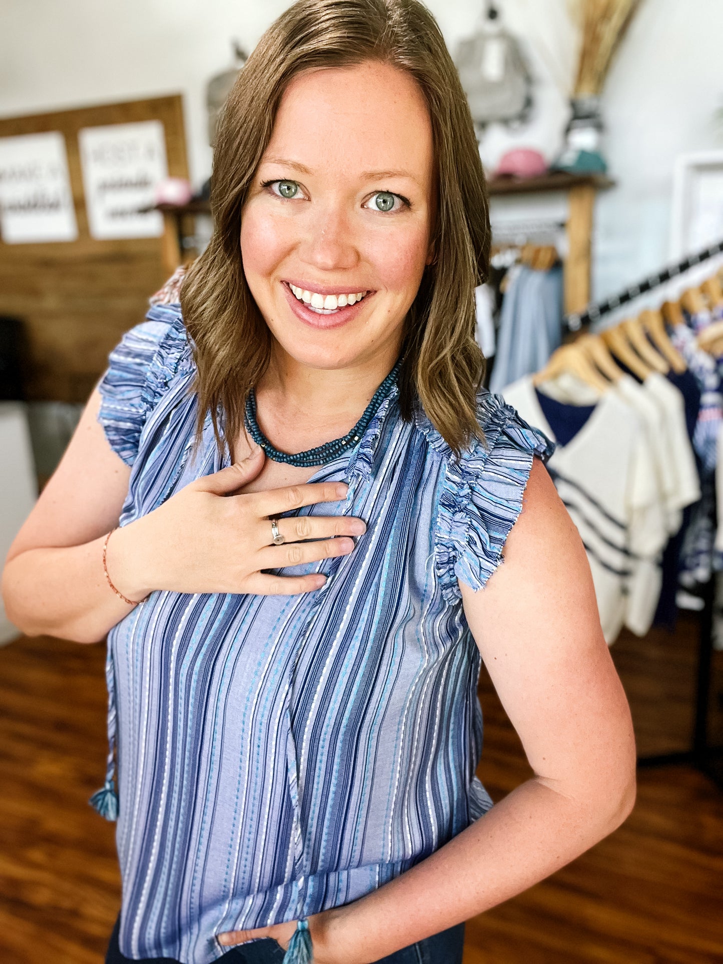 Blue Flutter Sleeve Top