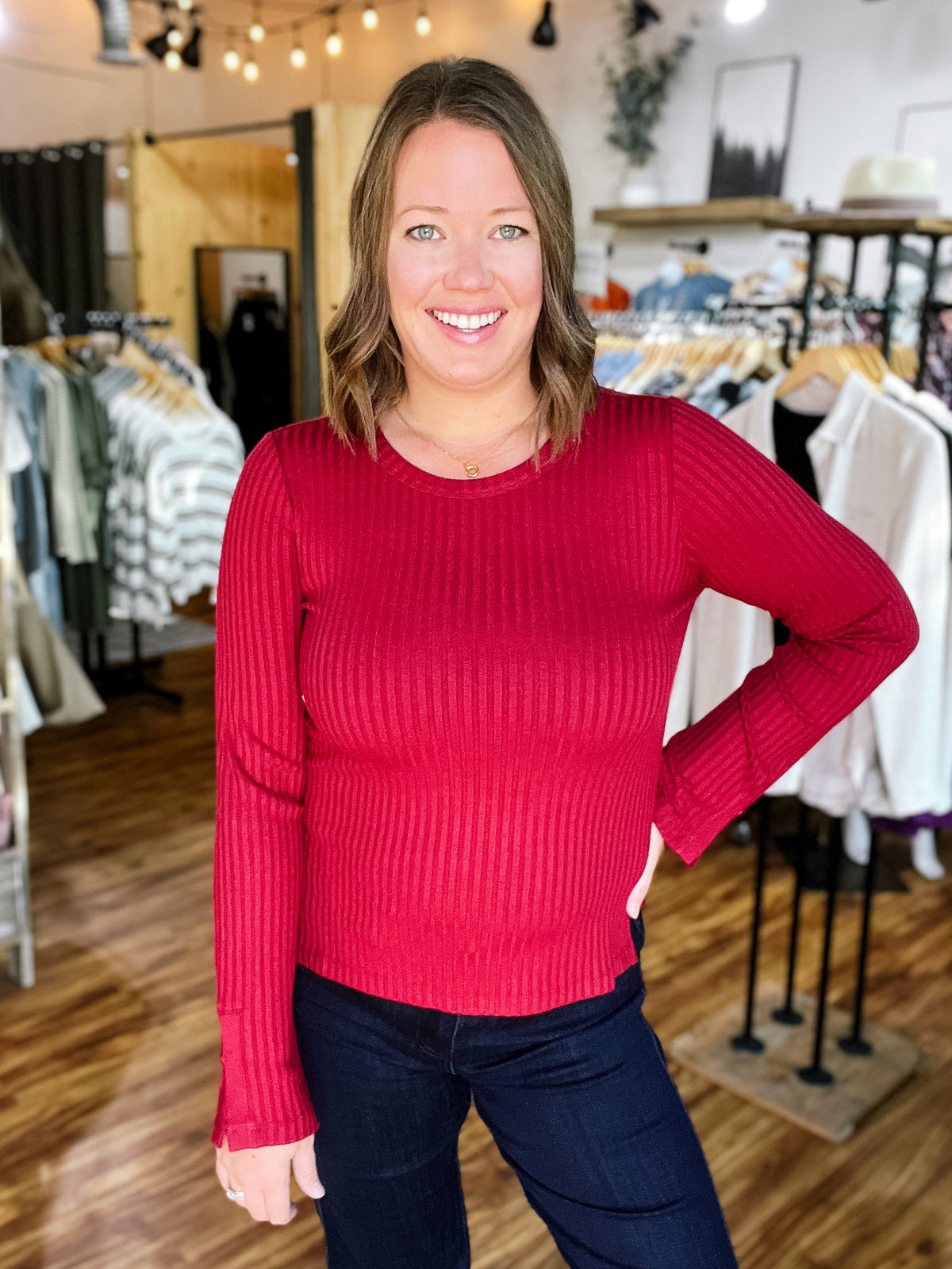 Cranberry Long Sleeve Scoop Neck Top