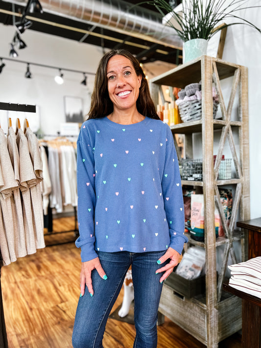 Blue Heart Round Neck Shirt