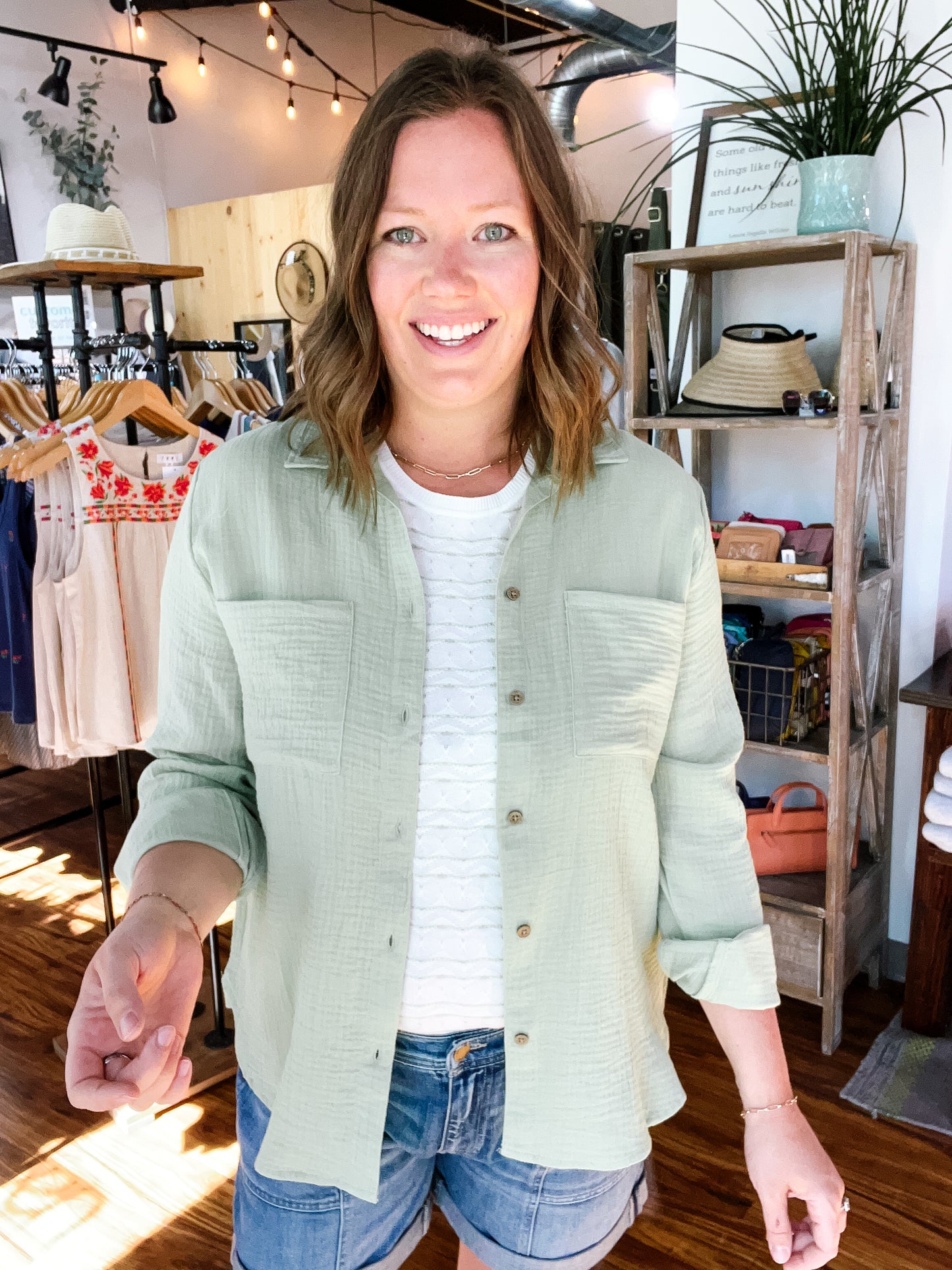 Pistachio Green Long Sleeve Button Up Shirt