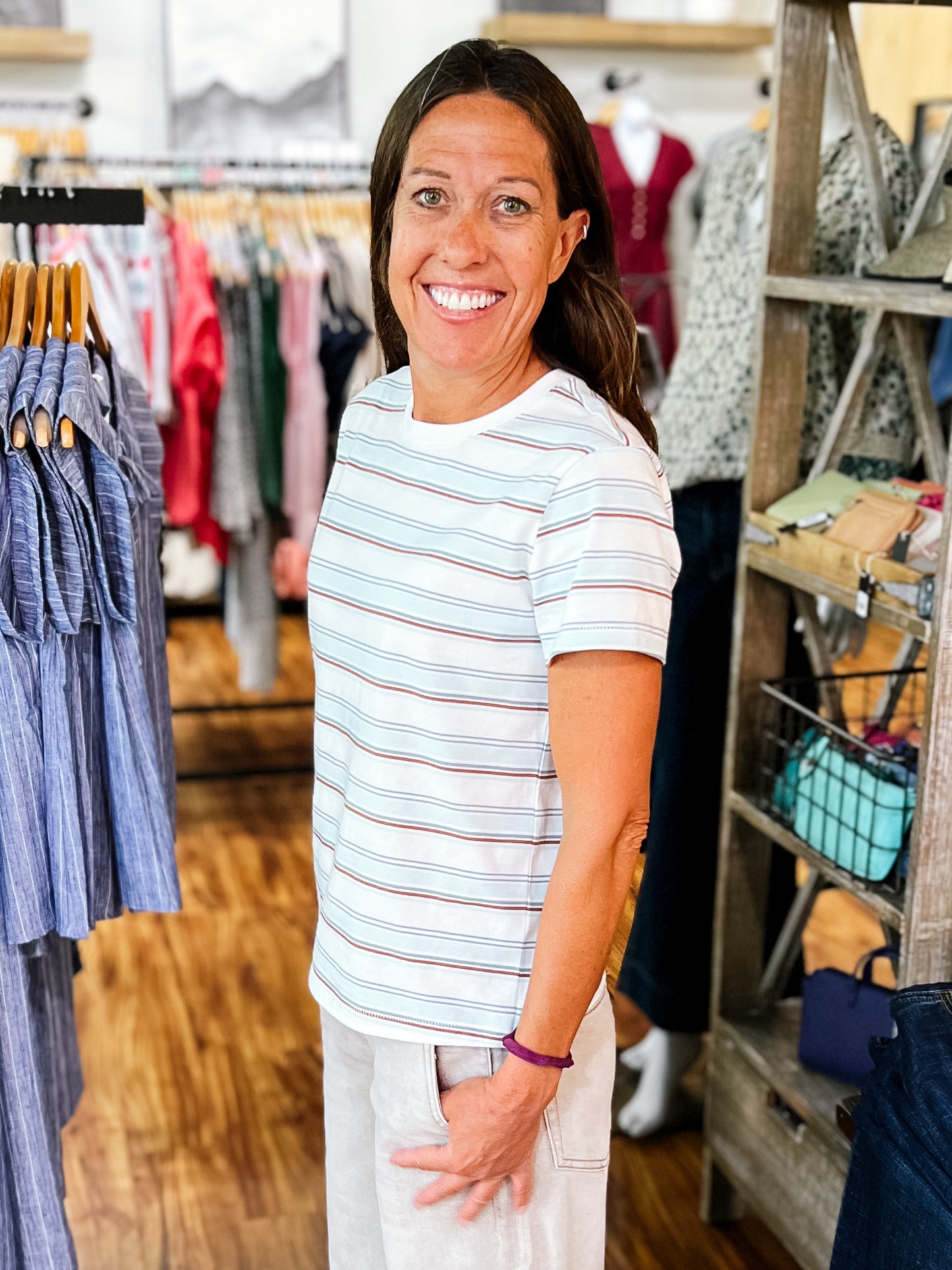 White & Blue Striped T-Shirt