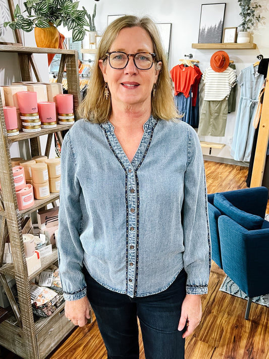 Chambray W/Embroidery Detail Shirt
