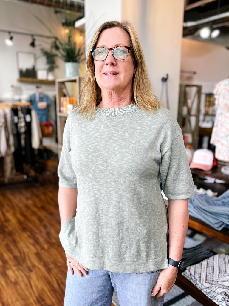 Sage Green Oversized Short Sleeve Sweater