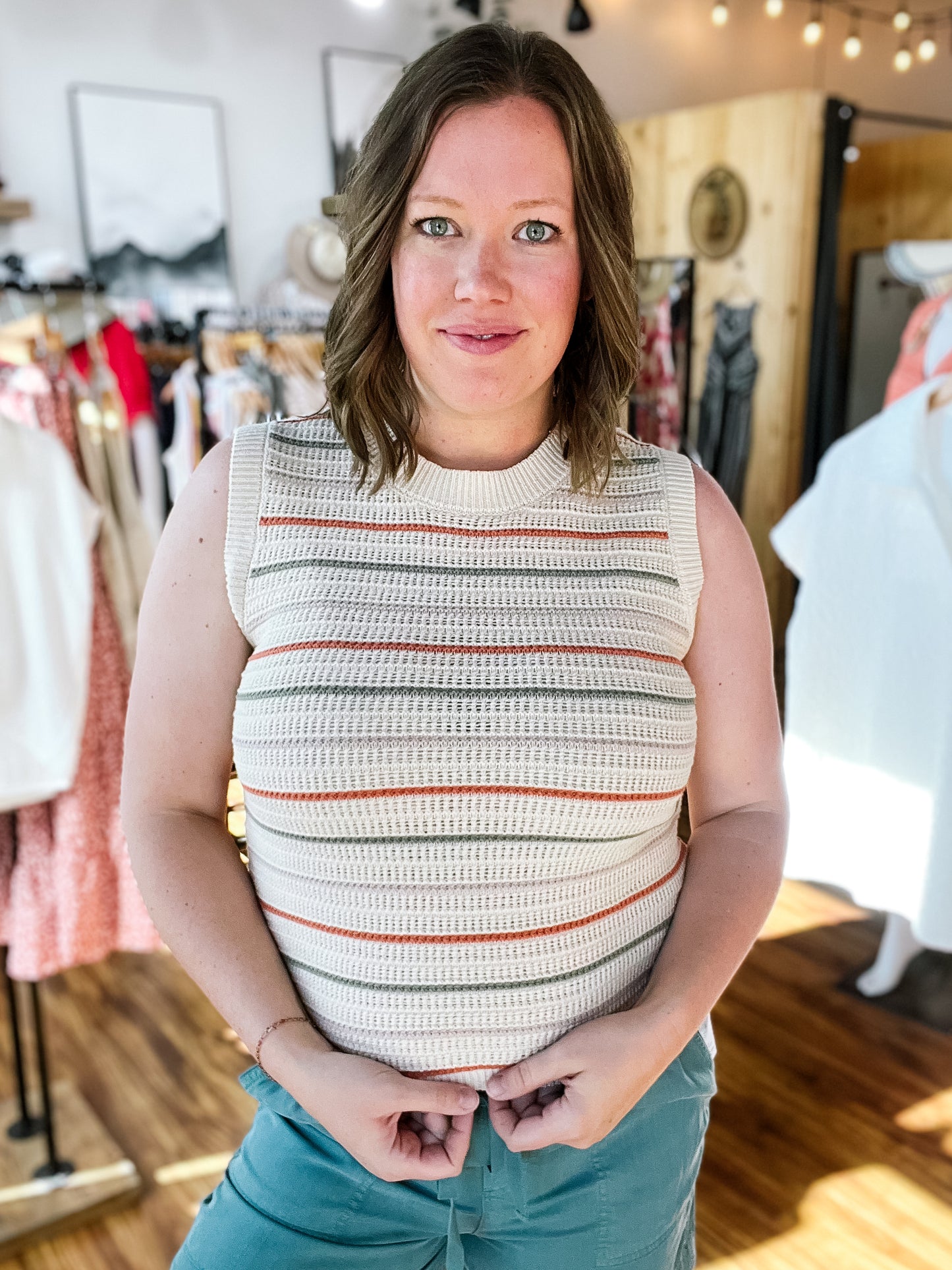 Sand Striped Sweater Tank