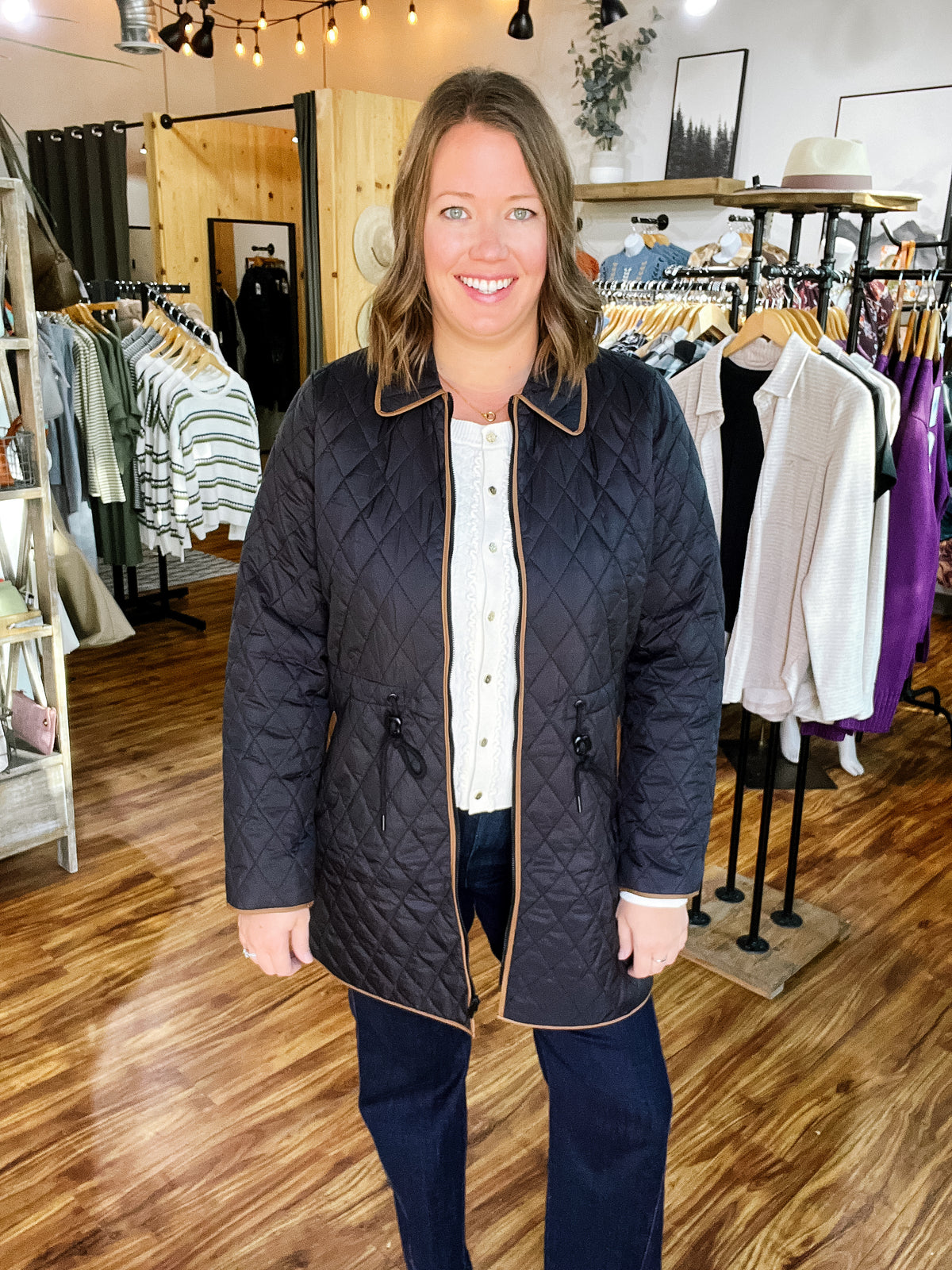 Black With Brown Detail Quilted Jacket